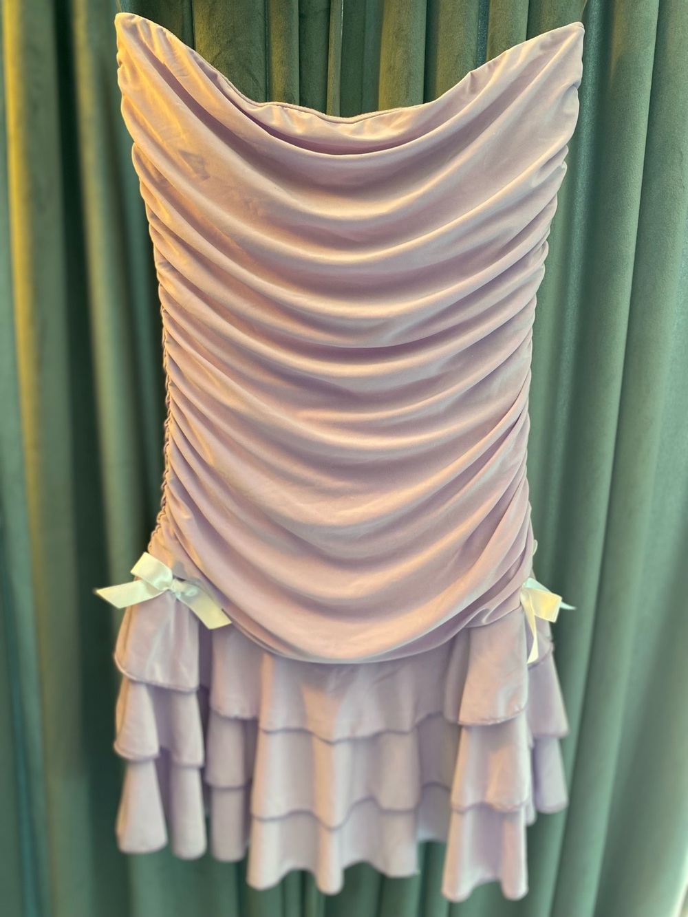 Lavender Ruffle Draped Strapless Dress - Picture 5 of 8